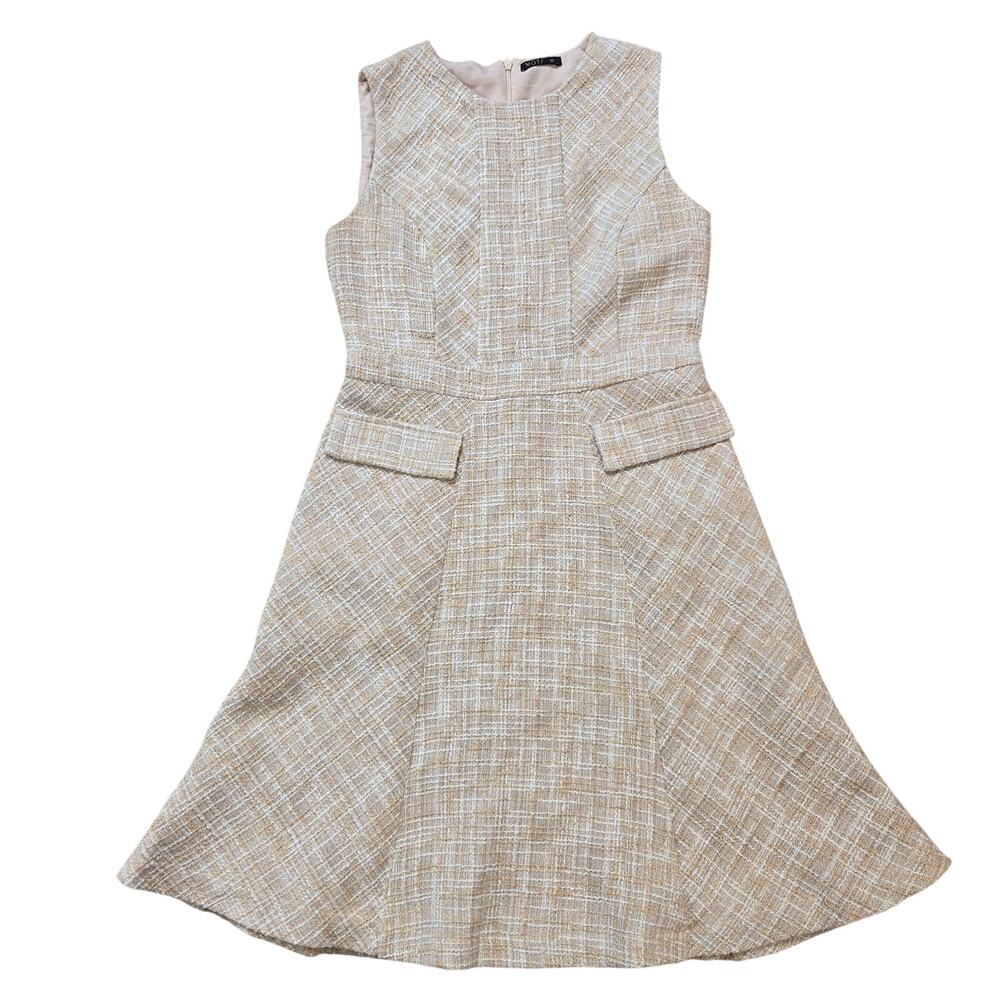 MOTF Premium Tweed Midi Dress Tan Cream Gold Medium Casual Dressy Business